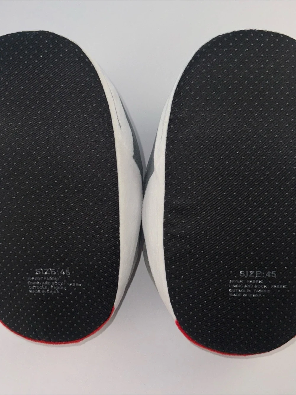Gray and Black Plush Sneaker Slippers with Red Accent
